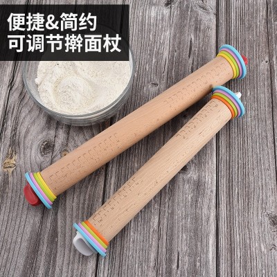 Adjustable beech rolling pin with graduated flour stick dough kneading tool图2