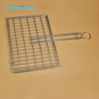 Barbecue grill net with wood handle wire basket portable cooking fish meat tools for outdoor picnic