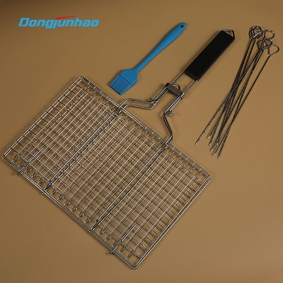 Hot sale folding iron barbecue wire mesh set square grill mesh metal barbecue basket图7