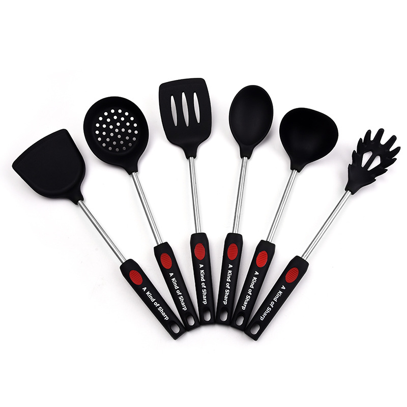 Stainless steel tube silicone handle 6 sets of Amazon home kitchen spatula spoon silicone kitchenwar图2