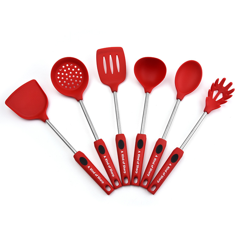 Stainless steel tube silicone handle 6 sets of Amazon home kitchen spatula spoon silicone kitchenwar图3