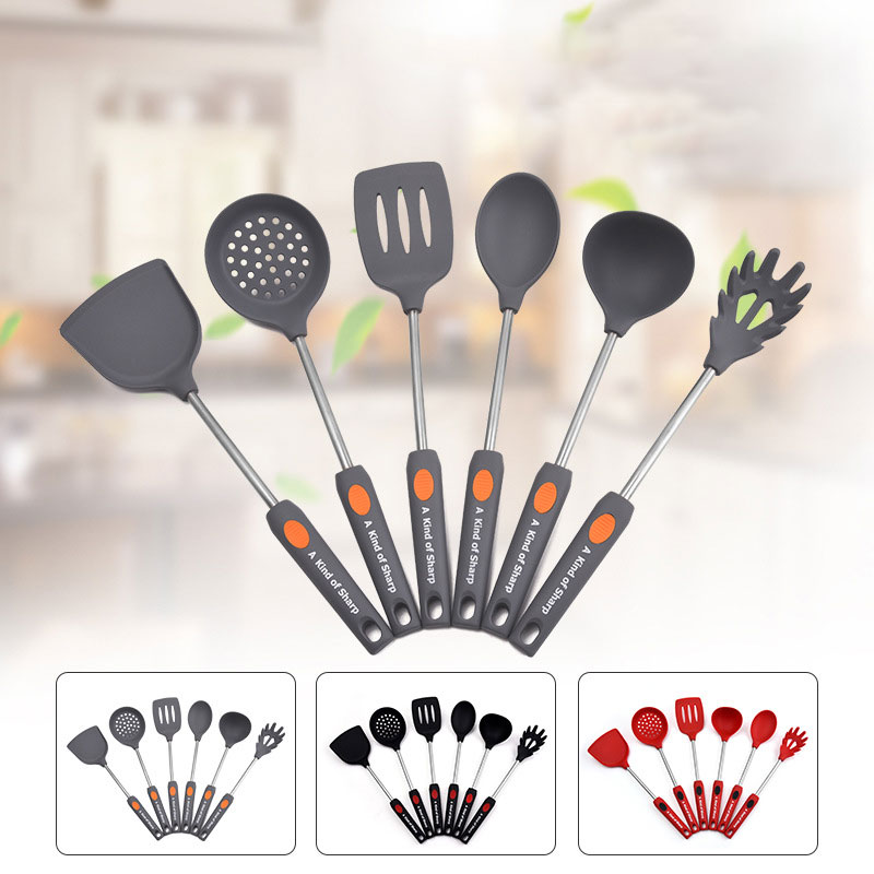 Stainless steel tube silicone handle 6 sets of Amazon home kitchen spatula spoon silicone kitchenwar图4