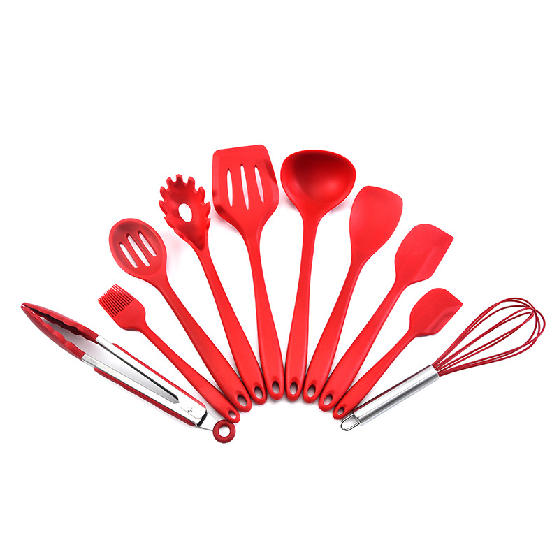 Silicone kitchenware 10 pieces solid color series kitchen set integrated cooking spoon图2