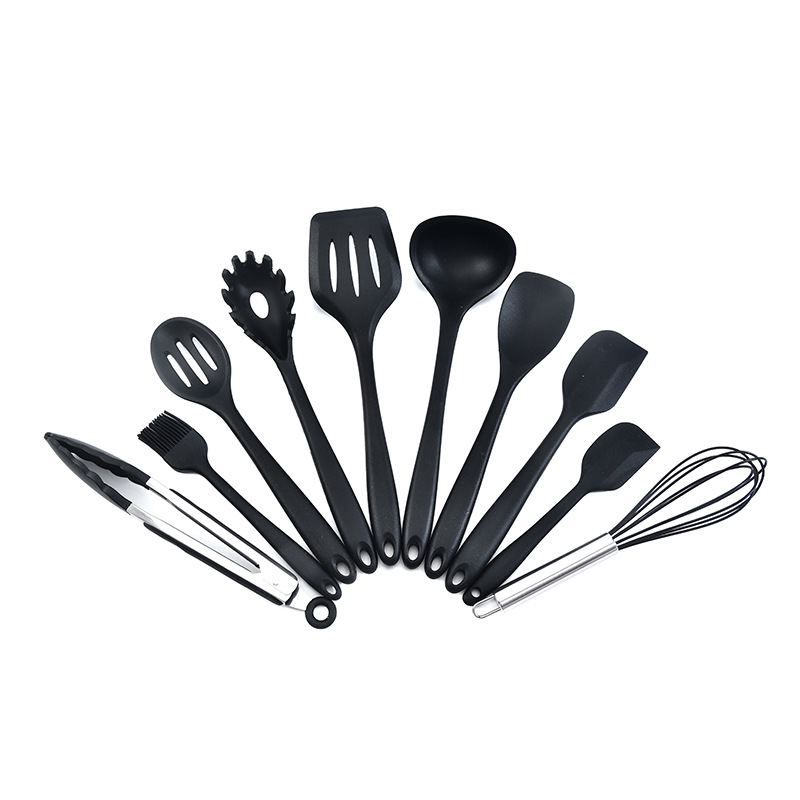 Silicone kitchenware 10 pieces solid color series kitchen set integrated cooking spoon图3