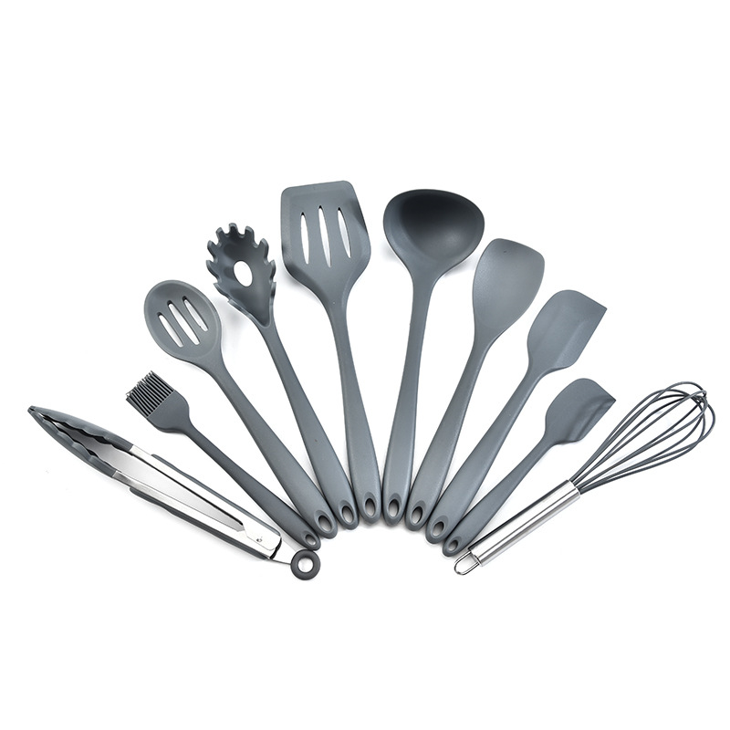 Silicone kitchenware 10 pieces solid color series kitchen set integrated cooking spoon图4