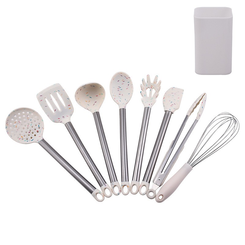 Silica gel tail buckle household silica gel kitchenware set 8 sets of stainless steel tube handle sp图6