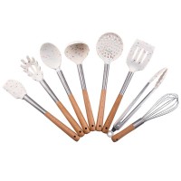 Silicone cookware 8 sets cooking tools wooden handle spatula set household kitchen utensils