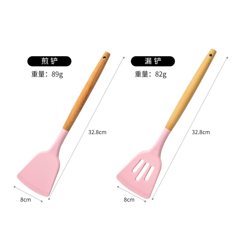 Wooden handle silicone kitchen utensil 11 sets of silicone shovel kitchen utensil kitchenware set图2