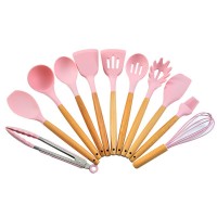 Wooden handle silicone kitchen utensil 11 sets of silicone shovel kitchen utensil kitchenware set