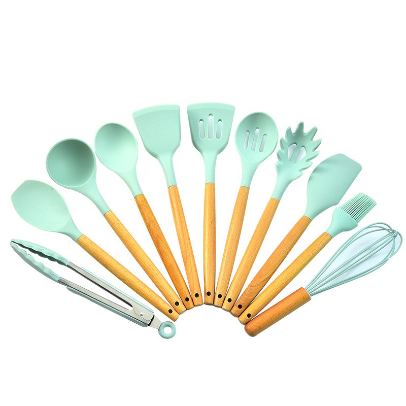 Wooden handle silicone kitchen utensil 11 sets of silicone shovel kitchen utensil kitchenware set图4