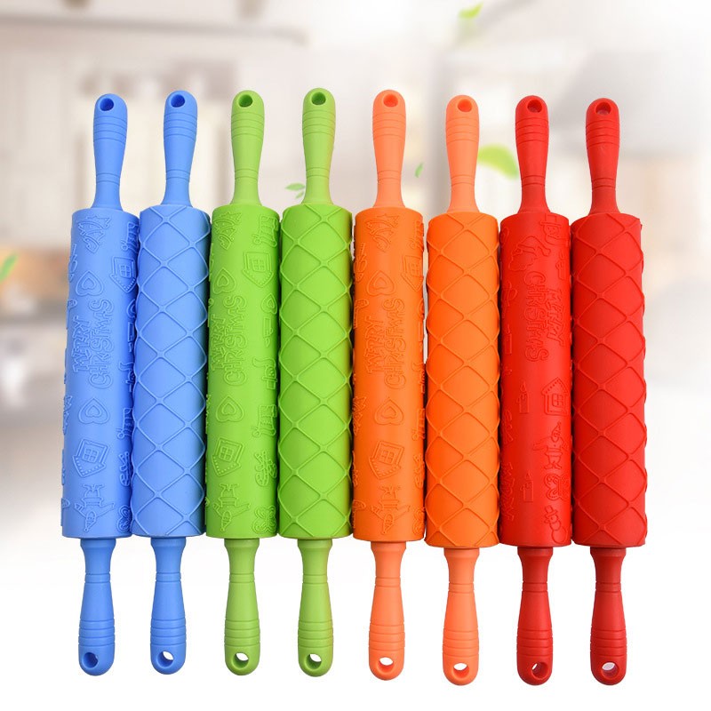 Kitchen baking utensils plastic handle printed rolling pin silicone dough stick flour stick图2