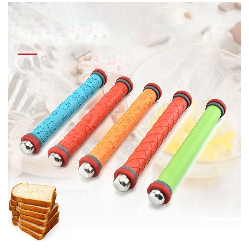 Kitchen baking utensils stainless steel printed rolling pin silicone dough stick flour stick图2