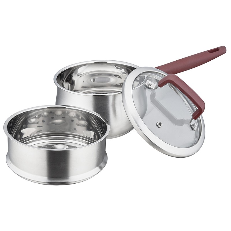 16cm stainless steel drum shaped sauce pan with steamer图2