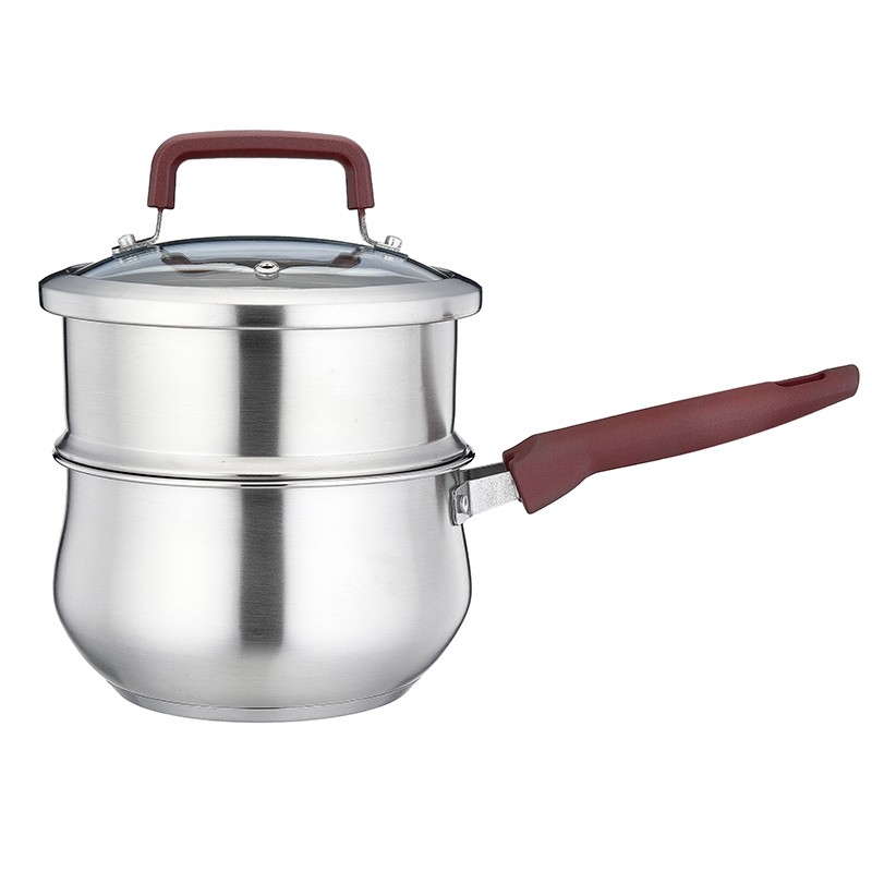 16cm stainless steel drum shaped sauce pan with steamer图3