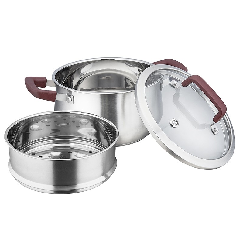 Stainless steel drum shaped casserole with steamer图2