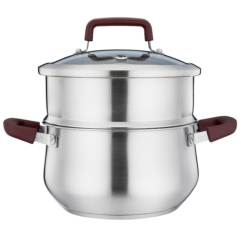 Stainless steel drum shaped casserole with steamer图3