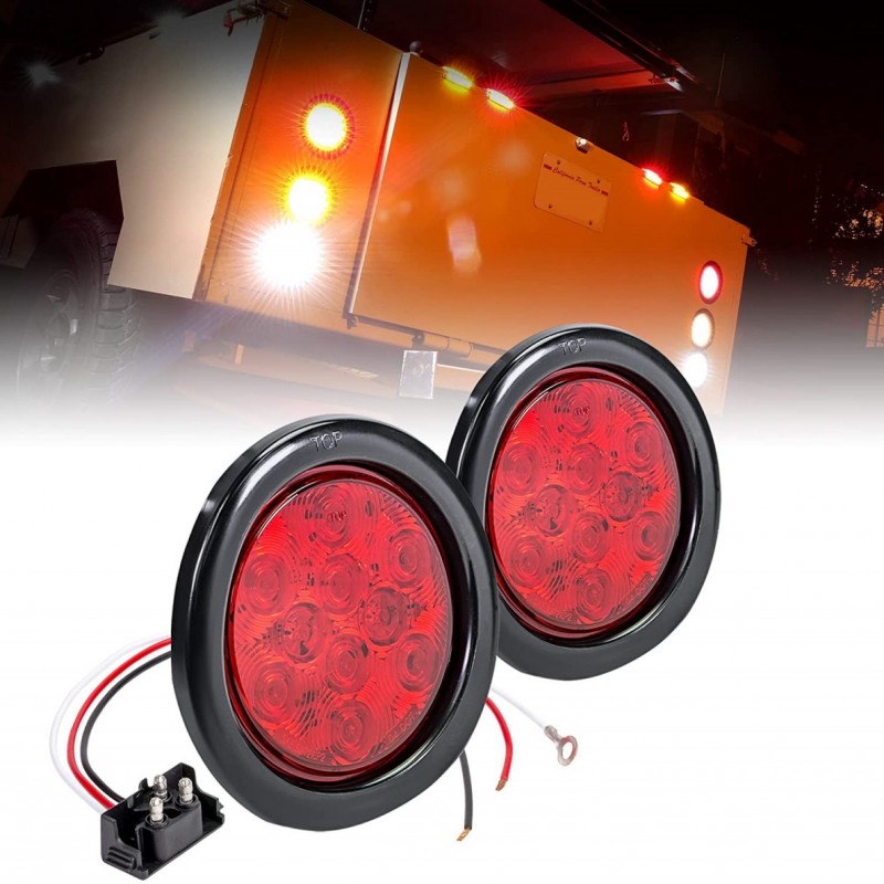 4 inch Round Light Dark Red Trailer Light Black Base图3