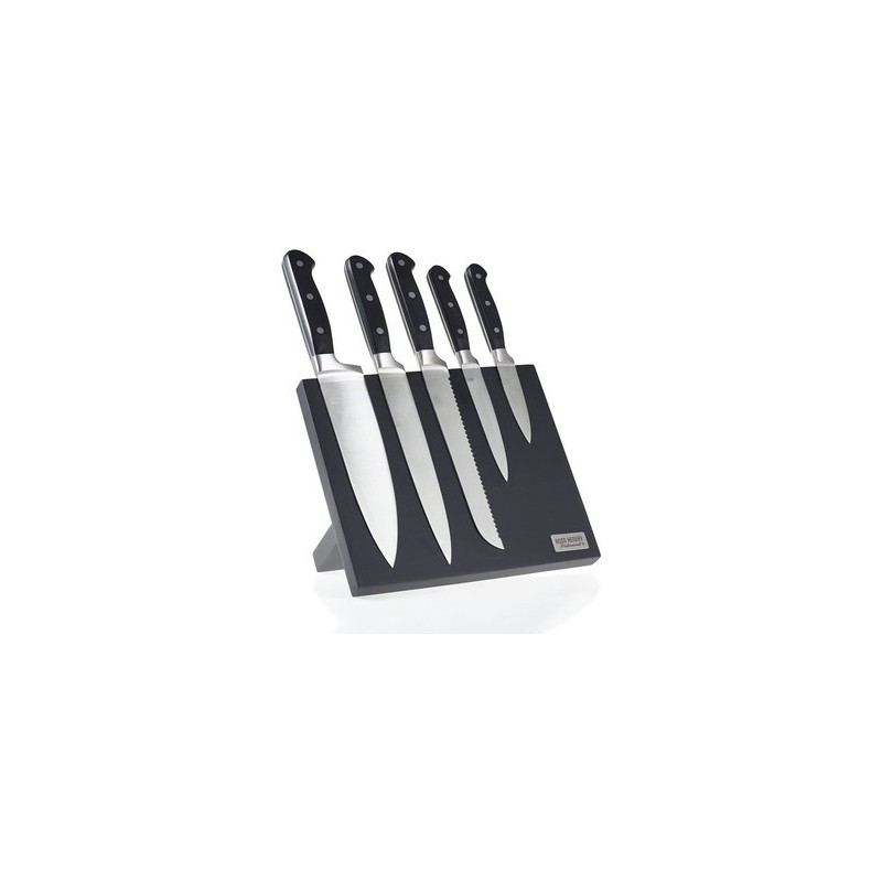 New Magnetic Knife Block Stainless Steel 5Pcs Black handle Kitchen Knife Set Laser Customize Magnet图2