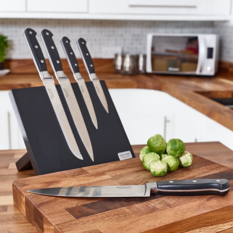 New Magnetic Knife Block Stainless Steel 5Pcs Black handle Kitchen Knife Set Laser Customize Magnet图3