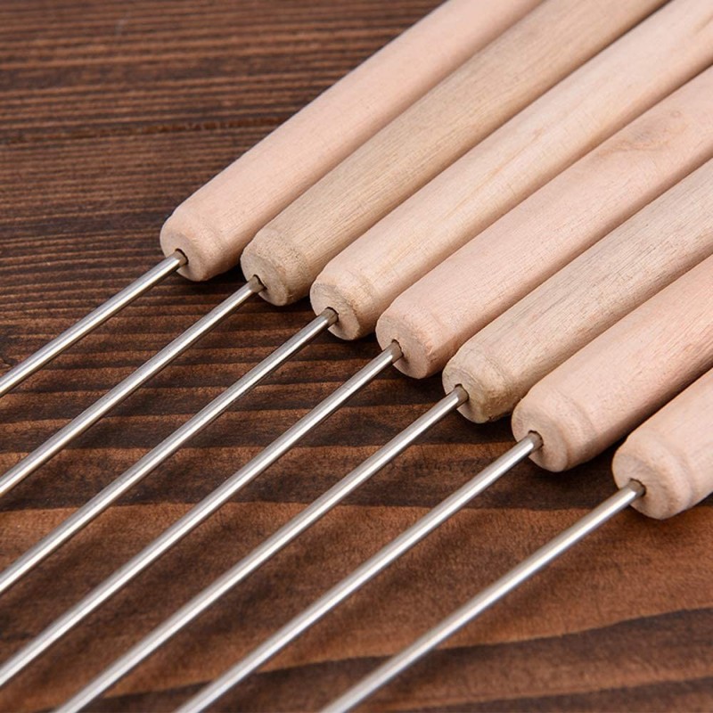 Cheaper price BBQ Stainless steel skewers,Wooden handle Bbq Grill sticks skewers图2