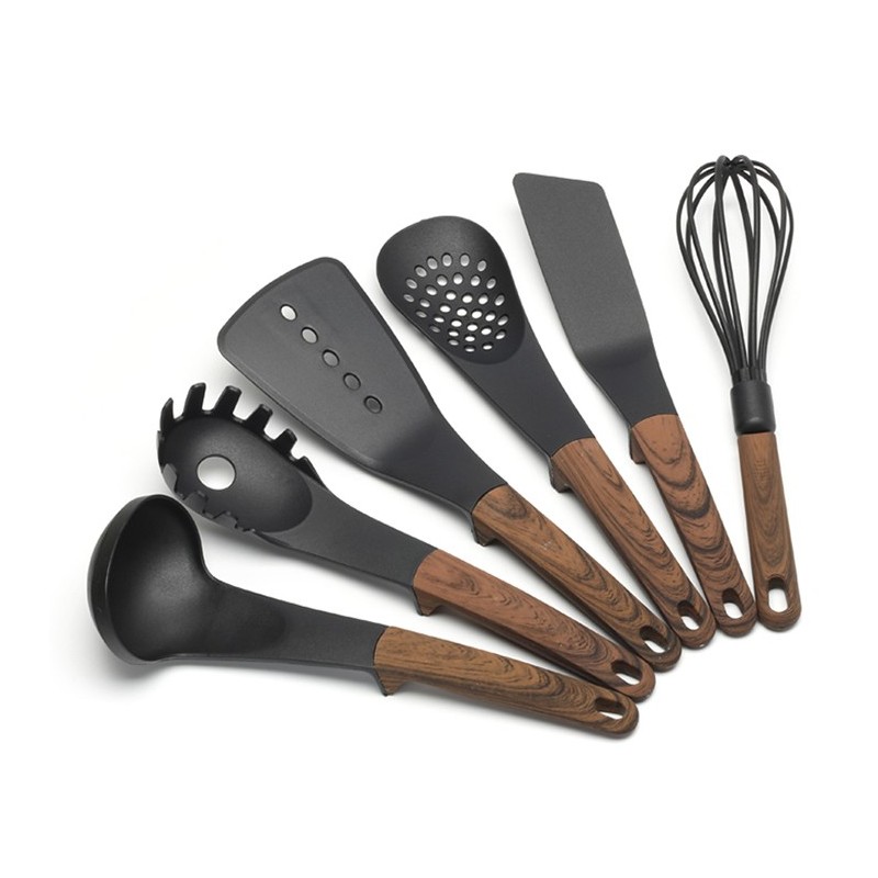 High Quality 6pcs Nylon Kitchen Non Stick Cooking Utensils Set With Wood Pattern Handle图3