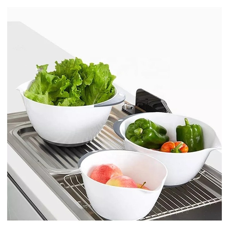 3 Piece Plastic Mixing Bowl Set - Nesting Mixing Bowls With Rubber Grip Handles Easy Pour Spout And图2