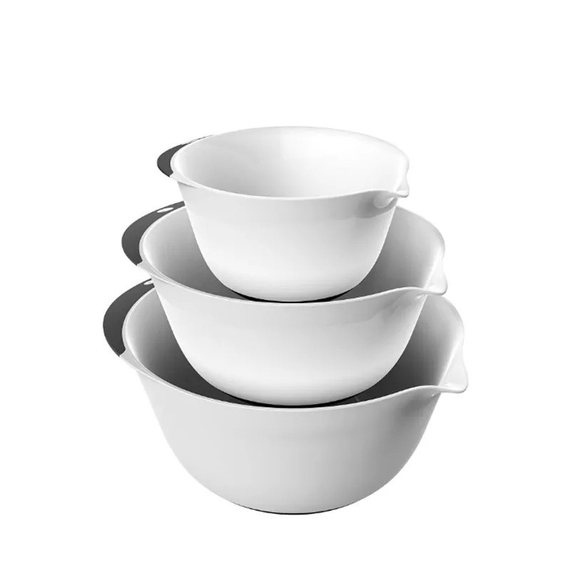 3 Piece Plastic Mixing Bowl Set - Nesting Mixing Bowls With Rubber Grip Handles Easy Pour Spout And图3