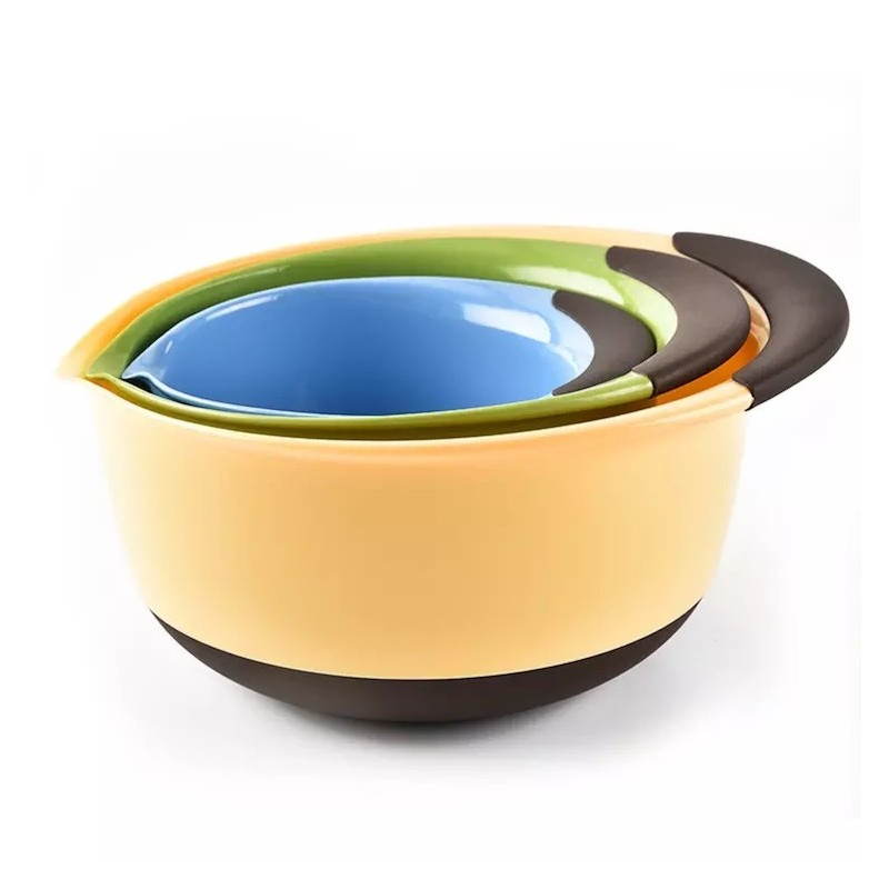 3 Piece 1.4L 2.8L 4.7L Nesting Mixing Bowls with Rubber Grip Handles Non Slip Bottom Plastic Baking图5