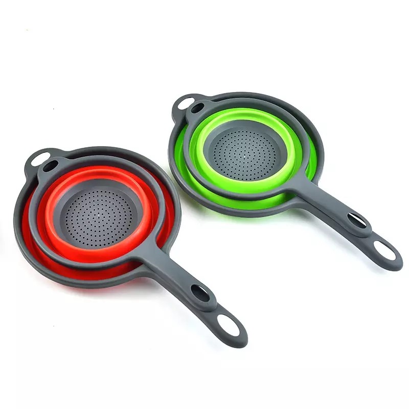 Kitchen Accessories Handle Silicone Plastic Colander Drain Basket Fruit Vegetable Washing Strainer D图2