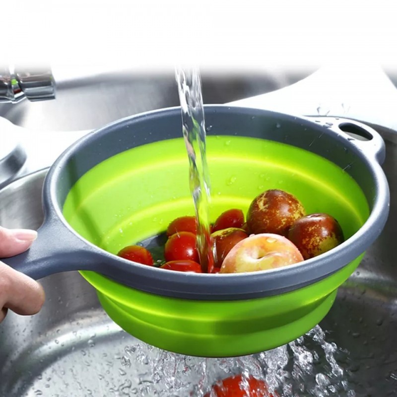 Kitchen Accessories Handle Silicone Plastic Colander Drain Basket Fruit Vegetable Washing Strainer D图1