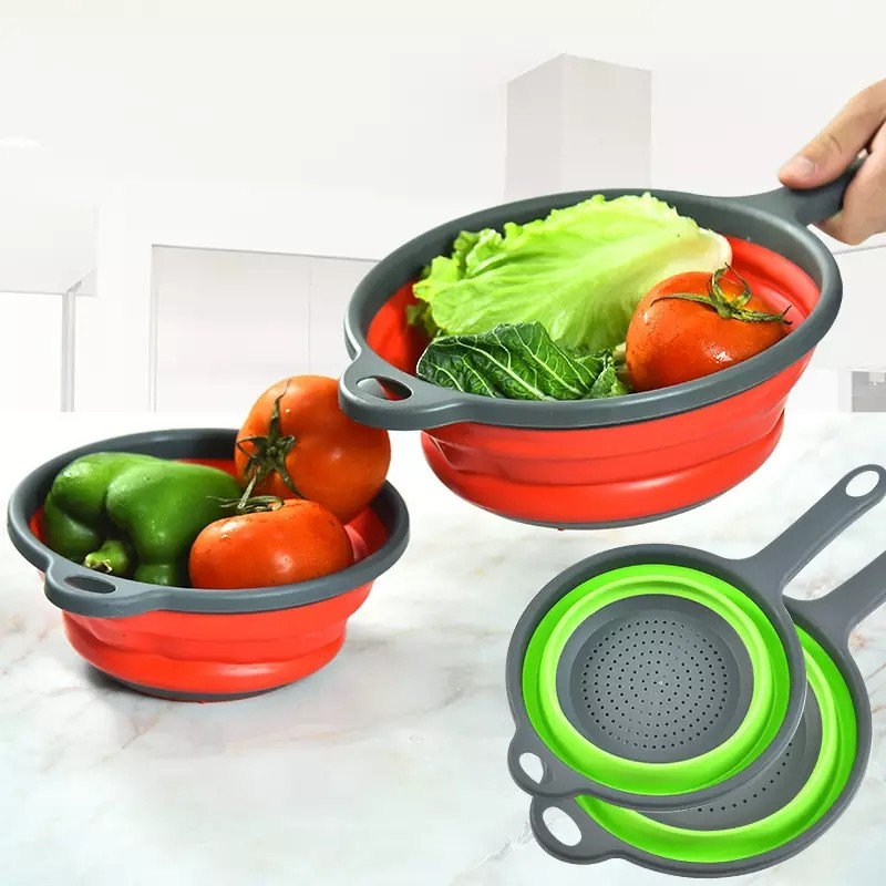 Kitchen Accessories Handle Silicone Plastic Colander Drain Basket Fruit Vegetable Washing Strainer D图5