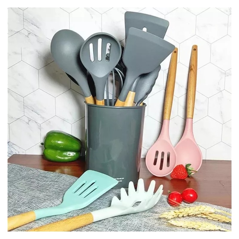 Home Private Label Kitchen Tools Accessories,11 Pcs Sale Green Cooking Silicone Spatula Kitchen Uten图4