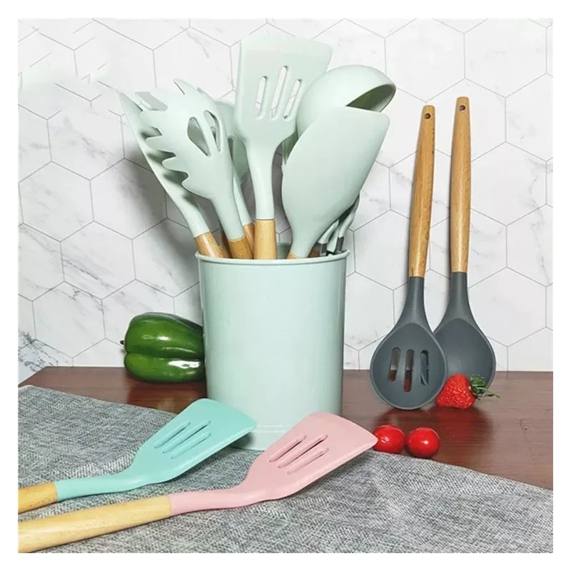 Home Private Label Kitchen Tools Accessories,11 Pcs Sale Green Cooking Silicone Spatula Kitchen Uten图3