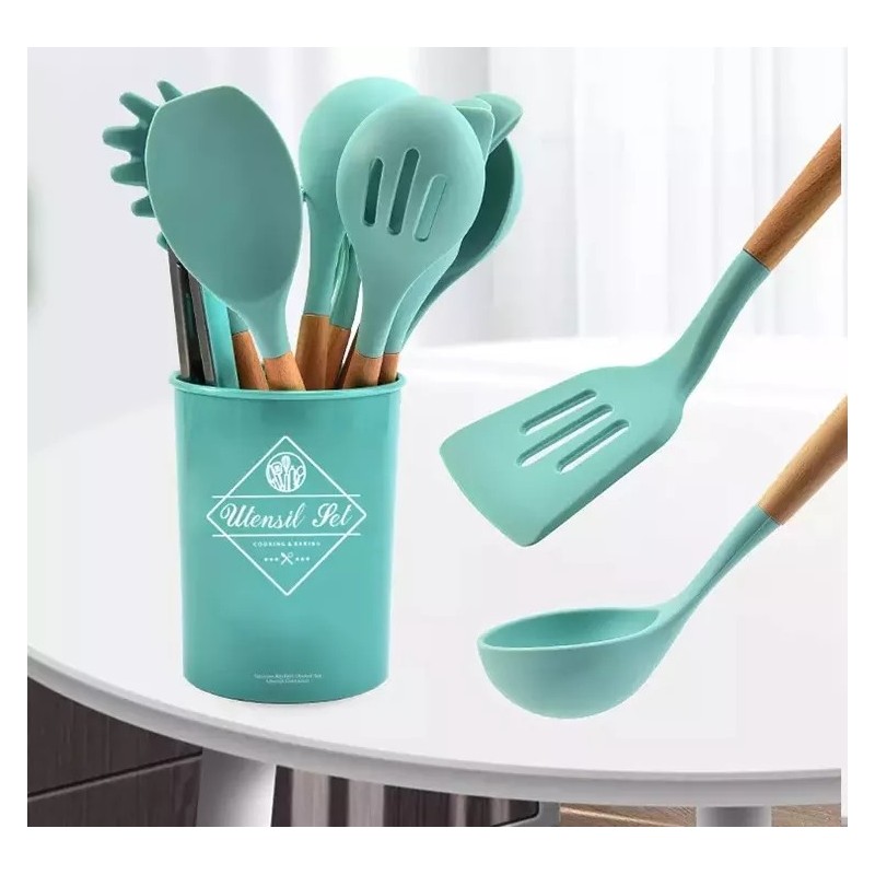 Home Private Label Kitchen Tools Accessories,11 Pcs Sale Green Cooking Silicone Spatula Kitchen Uten图6