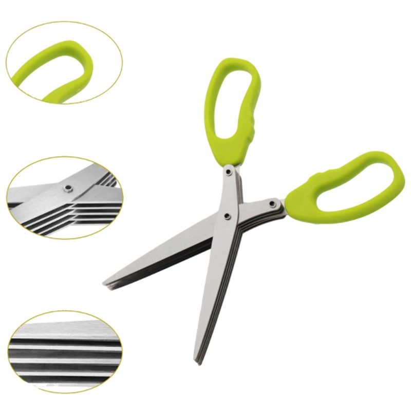 Stainless Steel Kitchen Shears Herb Scissors With 5 Blades and Cover图2