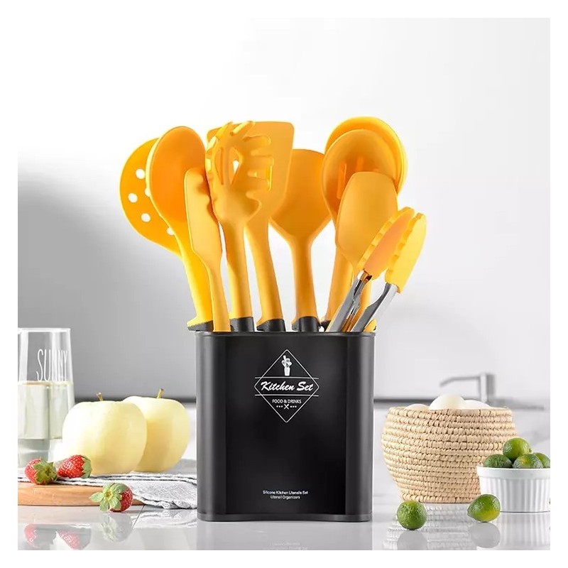 Yellow Silicone Kitchen Utensils Set Best Kitchen Tools,11-piece Silicone Cooking Utensils Kitchen U图2