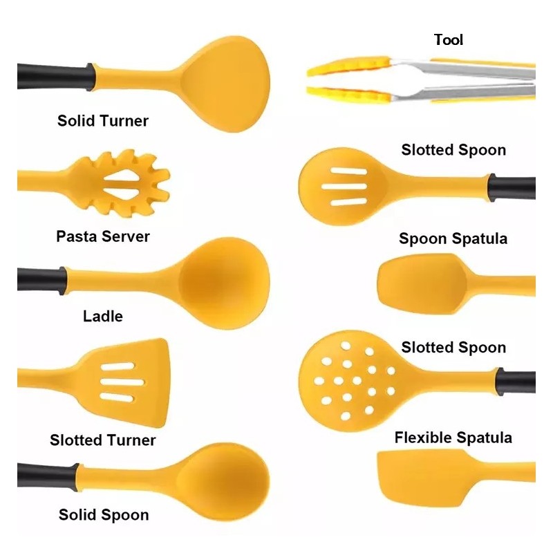 Yellow Silicone Kitchen Utensils Set Best Kitchen Tools,11-piece Silicone Cooking Utensils Kitchen U图3