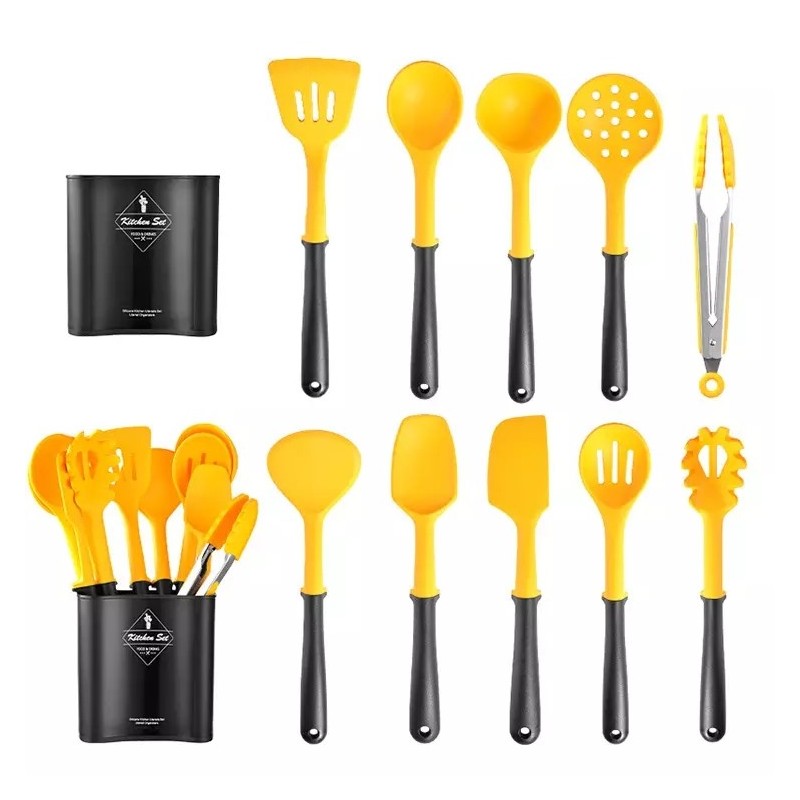 Yellow Silicone Kitchen Utensils Set Best Kitchen Tools,11-piece Silicone Cooking Utensils Kitchen U图4