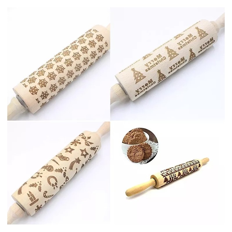 Christmas Print Rolling Pin Laser Engraved Embossed Rolling Pin Animal Biscuit Rolling Pin图2