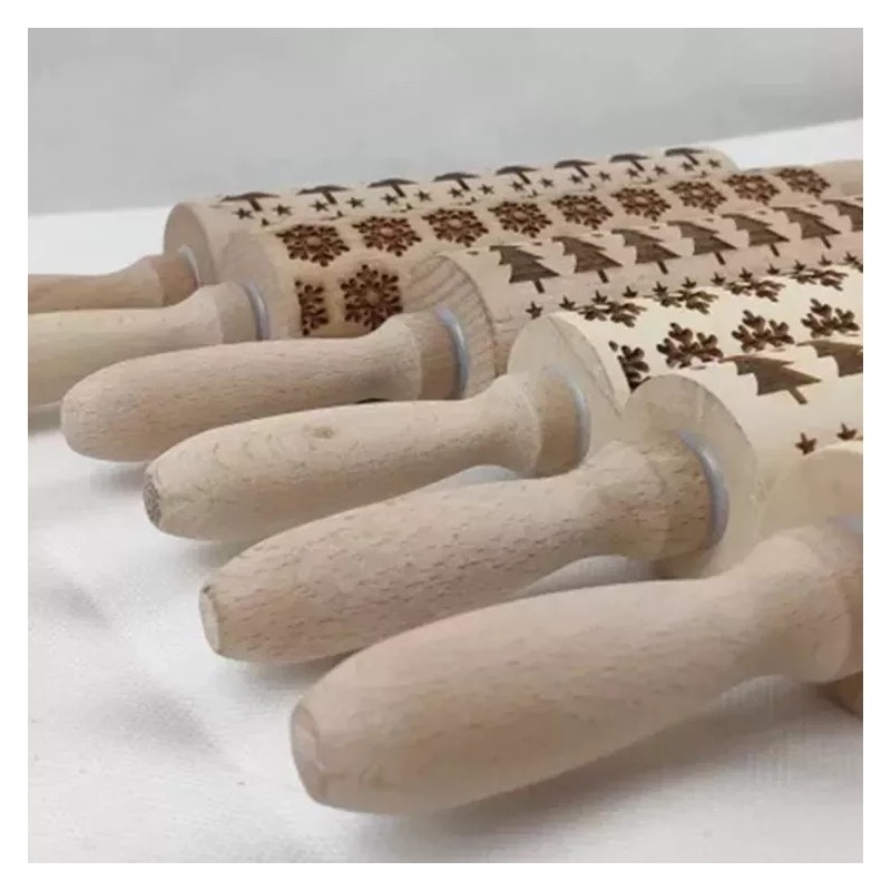 Christmas Print Rolling Pin Laser Engraved Embossed Rolling Pin Animal Biscuit Rolling Pin图4