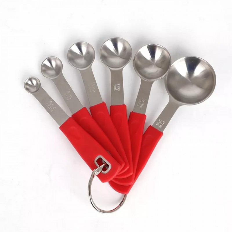 Measuring Spoon Stainless Steel Metal Kitchen Decorative Silicone Handle Measuring Spoon Set图3