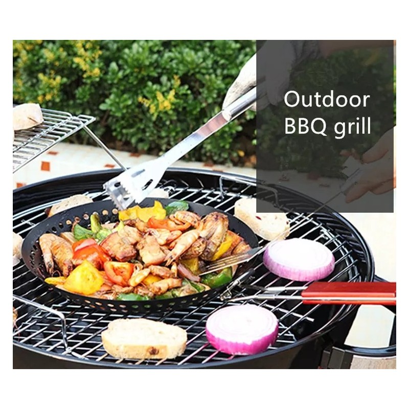 Bbq Non-stick Roast Grill Basket Topper With Folded Wooden Handle图3