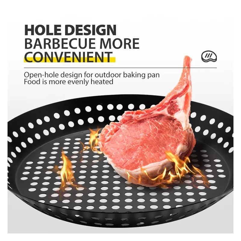 Bbq Non-stick Roast Grill Basket Topper With Folded Wooden Handle图4