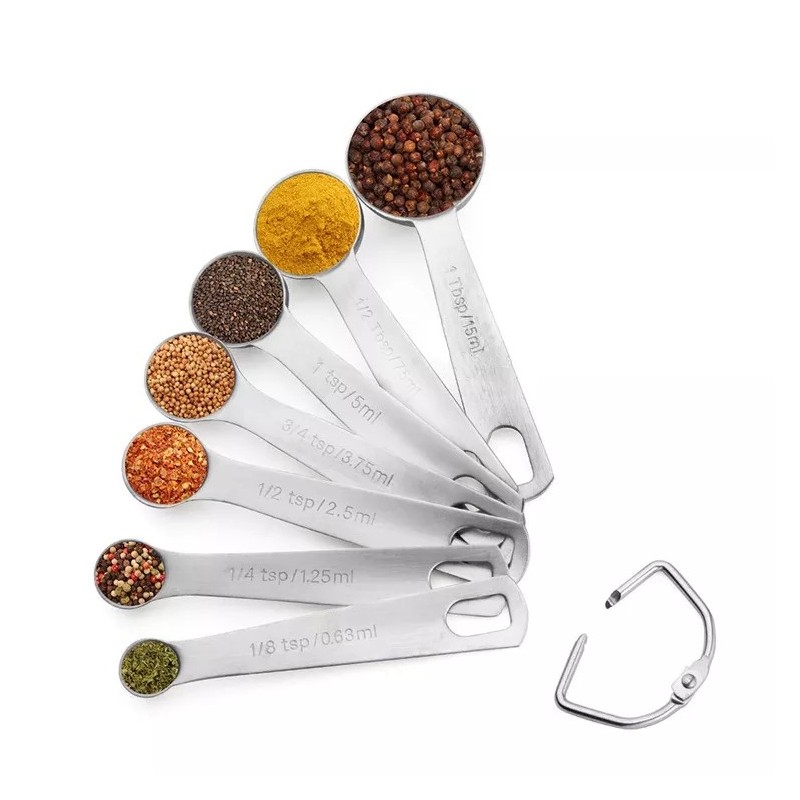 New style 8pcs Measuring Cups And Spoons Kitchen Silver Stainless Steel Measuring Spoons set图2