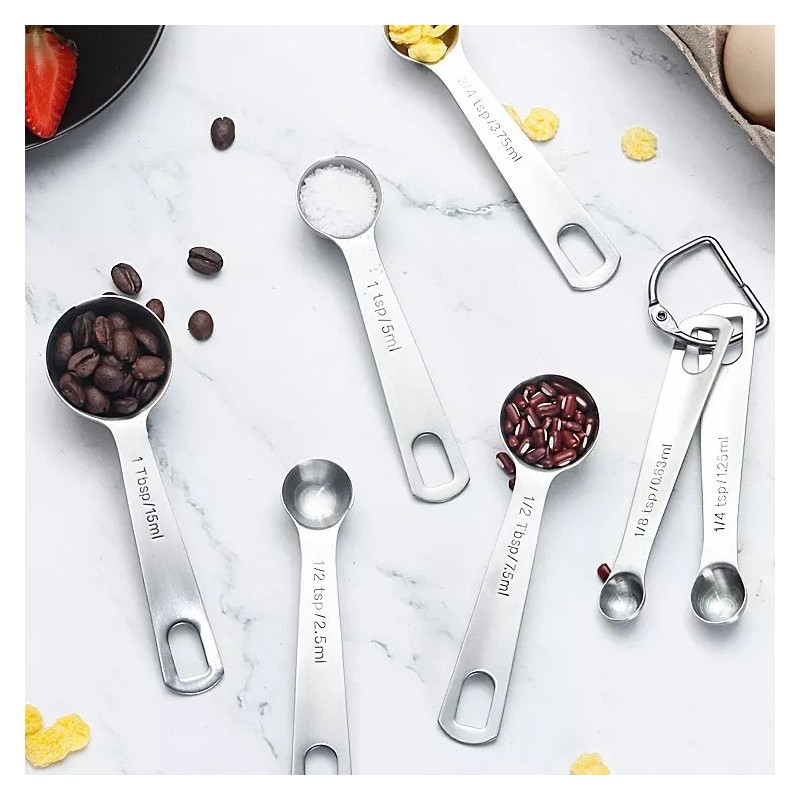 New style 8pcs Measuring Cups And Spoons Kitchen Silver Stainless Steel Measuring Spoons set图3