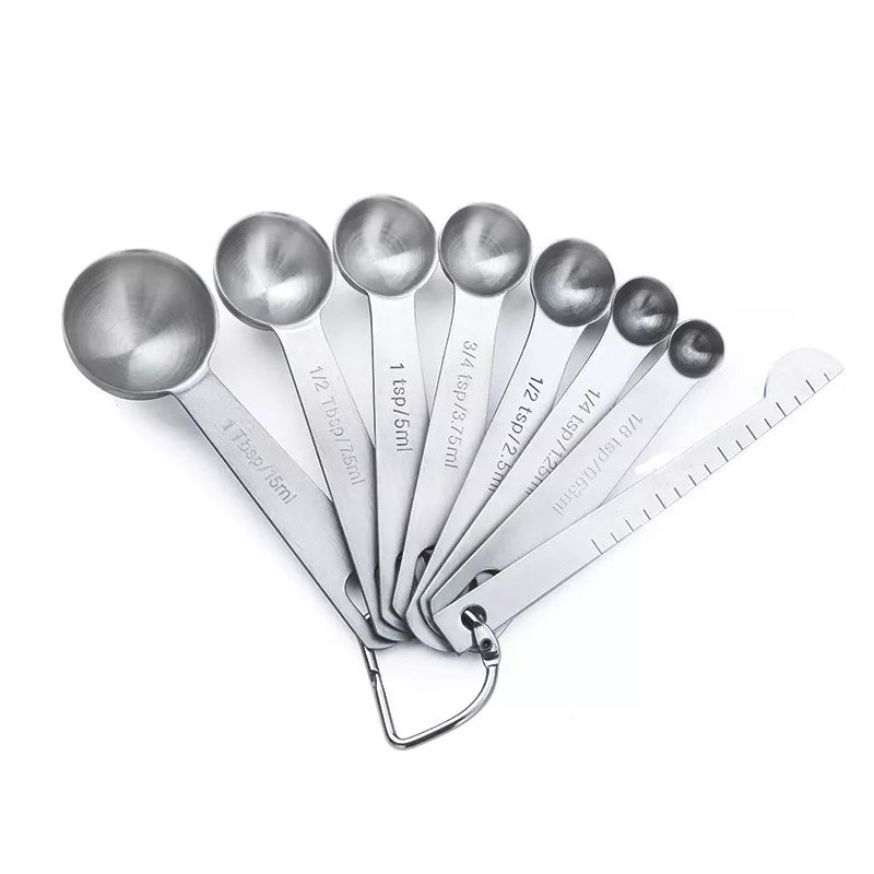 New style 8pcs Measuring Cups And Spoons Kitchen Silver Stainless Steel Measuring Spoons set图7