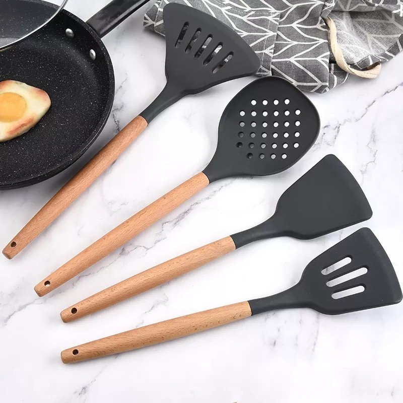 Food grade 17pieces non-stick silicone kitchen utensils set kitchen cooking tools with wooden handle图4