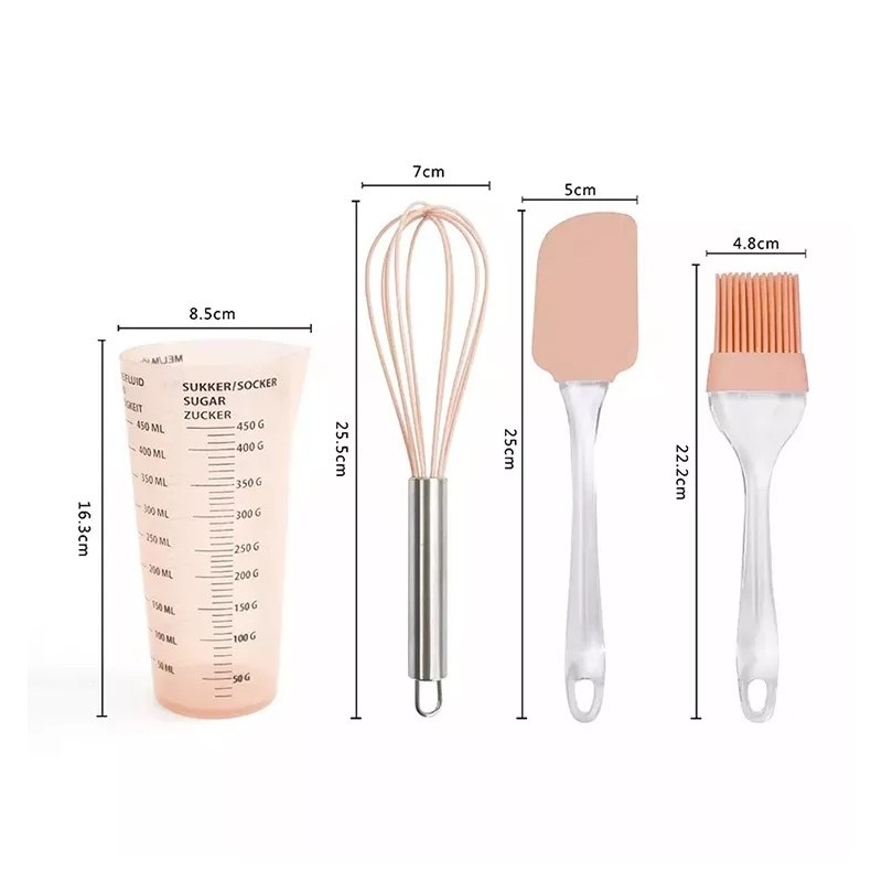 Factory Stocked 4 Pieces Silicone Baking Tools Spatulas And Brushes Set With Measuring Cups图5