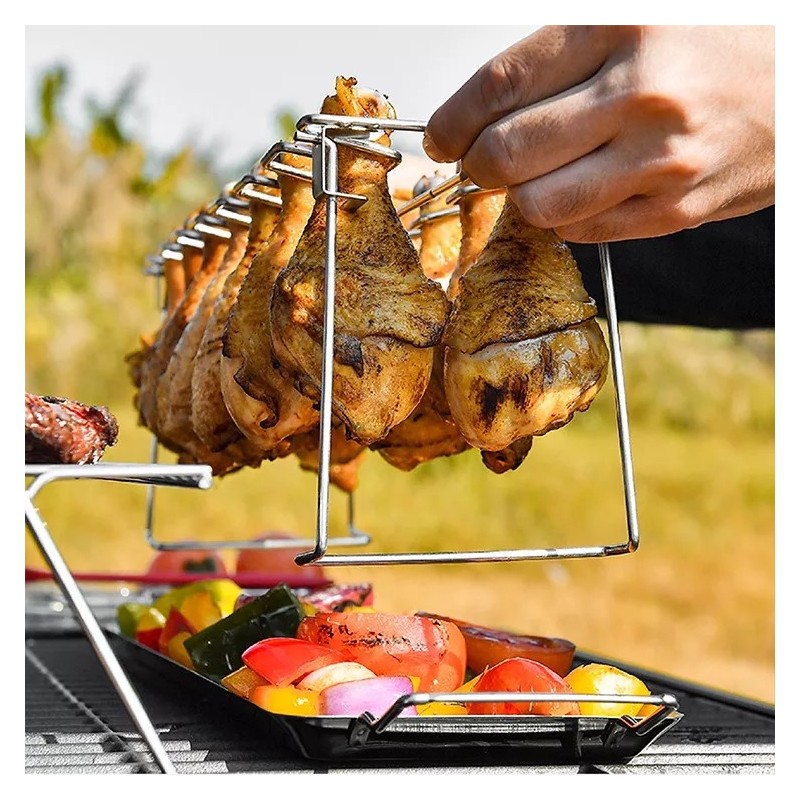 Quality stainless steel chicken drumstick grill with folding vertical grill and washable drip pan图3