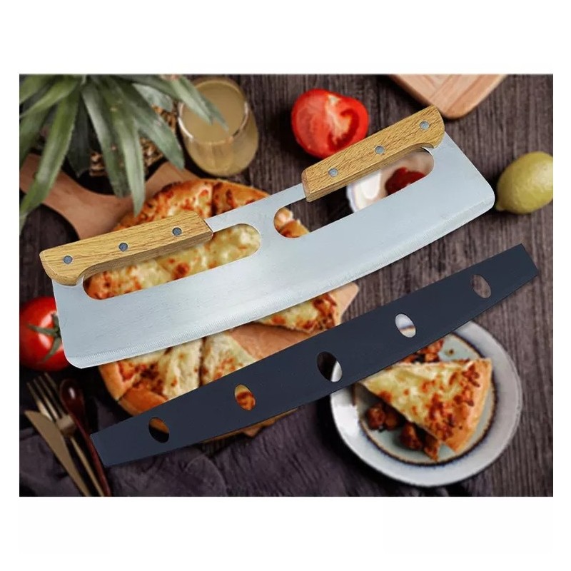 Food Grade Baking Tool Wooden handle Scraper Stainless Steel Pizza Cutter图3